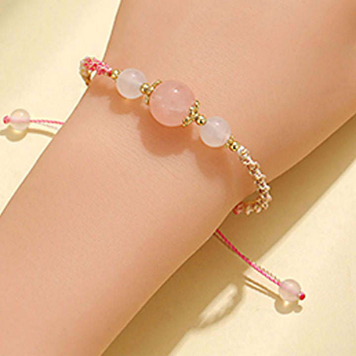 Buddha Stones Pulsera de cuerda curativa con cuentas de ágata blanca, prehnita y cristal rosa de cuarzo fresa - image 9