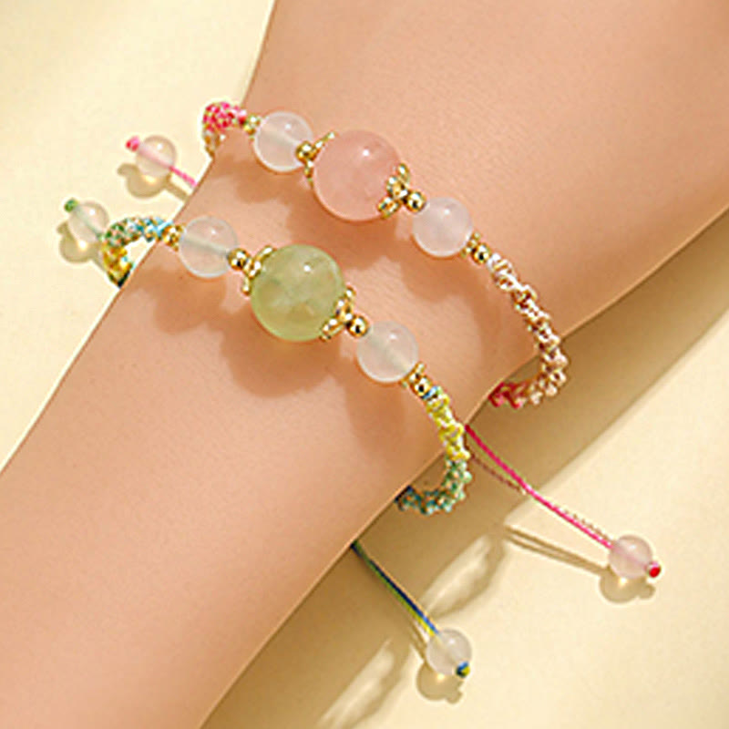 Buddha Stones Pulsera de cuerda curativa con cuentas de ágata blanca, prehnita y cristal rosa de cuarzo fresa - image 13
