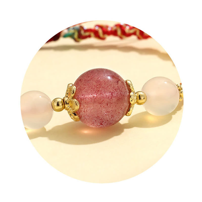 Buddha Stones Pulsera de cuerda curativa con cuentas de ágata blanca, prehnita y cristal rosa de cuarzo fresa - image 3