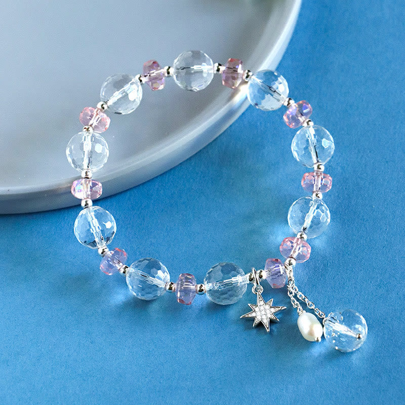 Buddha Stones Pulsera con dije de estrella protectora de cristal blanco y cristal rosa - image 1