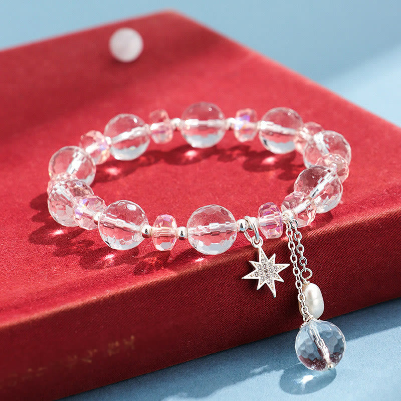 Buddha Stones Pulsera con dije de estrella protectora de cristal blanco y cristal rosa - image 3