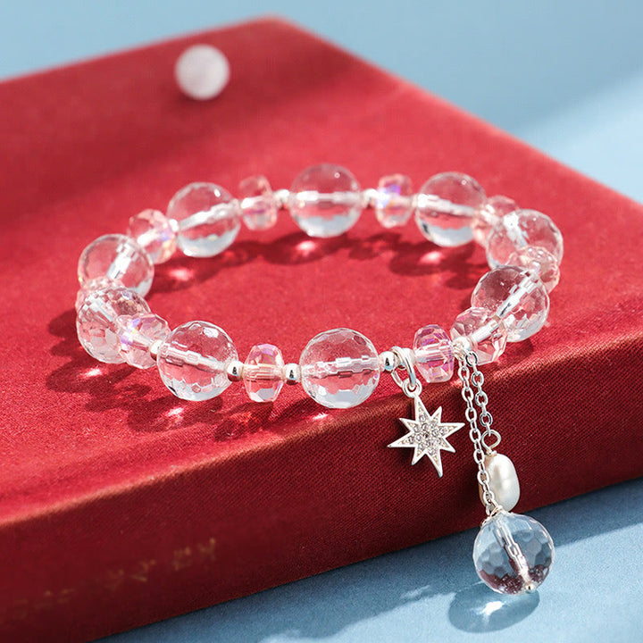 Buddha Stones Pulsera con dije de estrella protectora de cristal blanco y cristal rosa - image 3