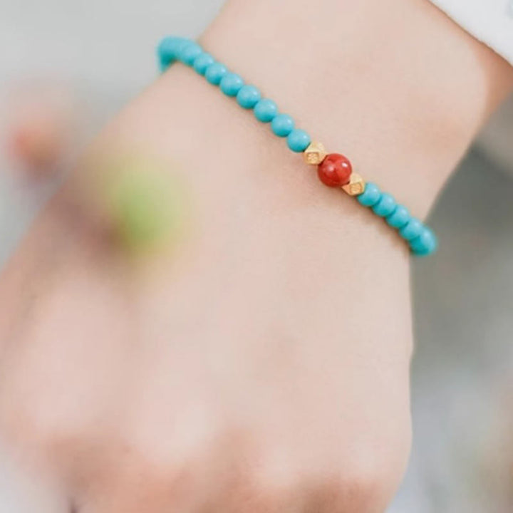 Buddha Stones Pulsera protectora de cuentas de ágata roja turquesa - image 5