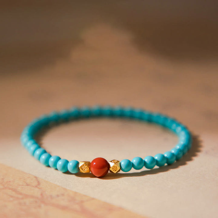Buddha Stones Pulsera protectora de cuentas de ágata roja turquesa - Turquesa (circunferencia de la muñeca 14-16 cm) - image 0