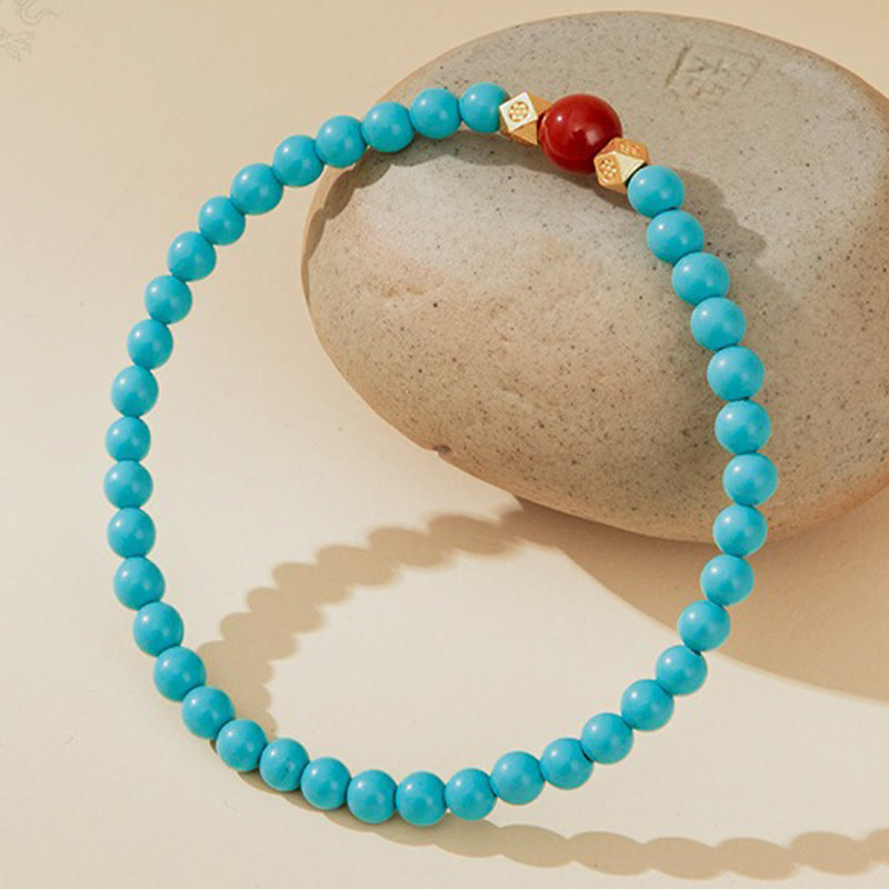 Buddha Stones Pulsera protectora de cuentas de ágata roja turquesa - image 1