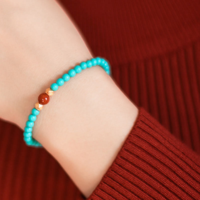 Buddha Stones Pulsera protectora de cuentas de ágata roja turquesa - image 3