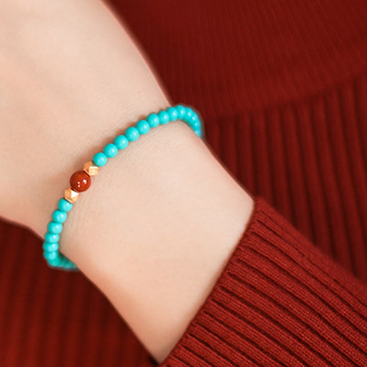 Buddha Stones Pulsera protectora de cuentas de ágata roja turquesa - image 3