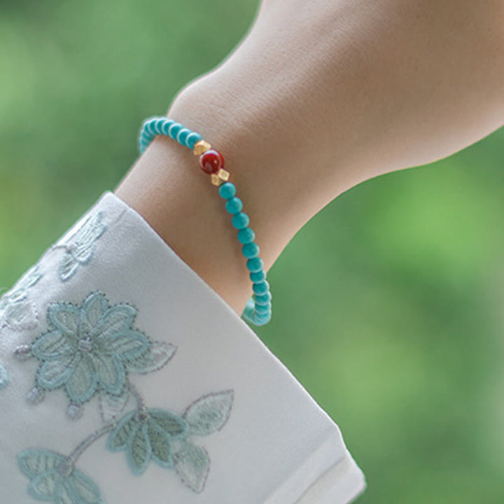 Buddha Stones Pulsera protectora de cuentas de ágata roja turquesa - image 2