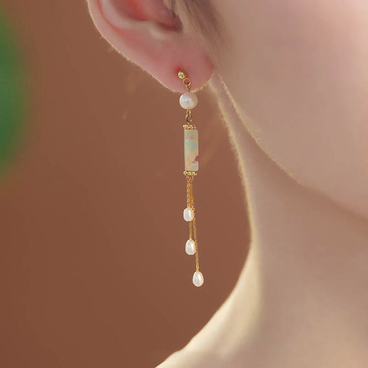 Buddha Stones Pendientes colgantes curativos de plata de ley 925 con piedras de Shoushan y perlas. - image 2