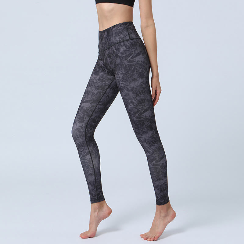 Buddha Stones flores hojas impresión deportes fitness yoga cintura alta polainas pantalones de yoga para mujer - Flores negras - US8-10, UK/AU12-14, EU40-42 (XL) - image 5