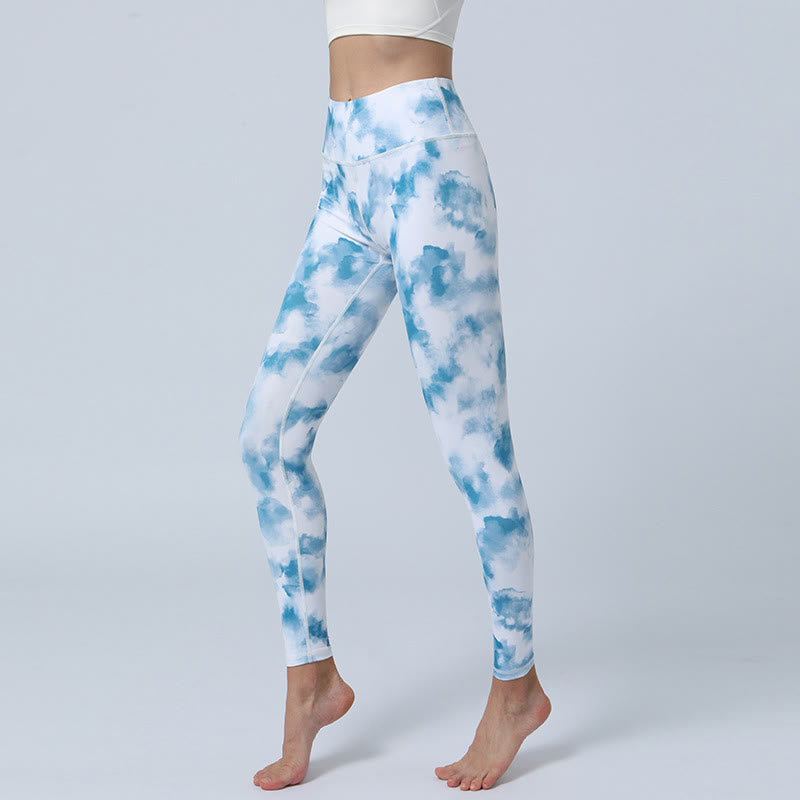 Buddha Stones flores hojas impresión deportes fitness yoga cintura alta polainas pantalones de yoga para mujer - Blanco aguamarina - US8-10, UK/AU12-14, EU40-42 (XL) - image 20