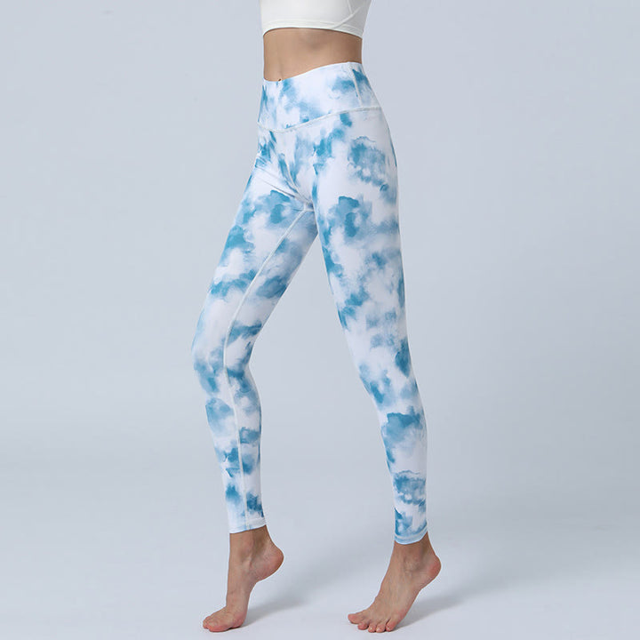Buddha Stones flores hojas impresión deportes fitness yoga cintura alta polainas pantalones de yoga para mujer - Blanco aguamarina - US8-10, UK/AU12-14, EU40-42 (XL) - image 20