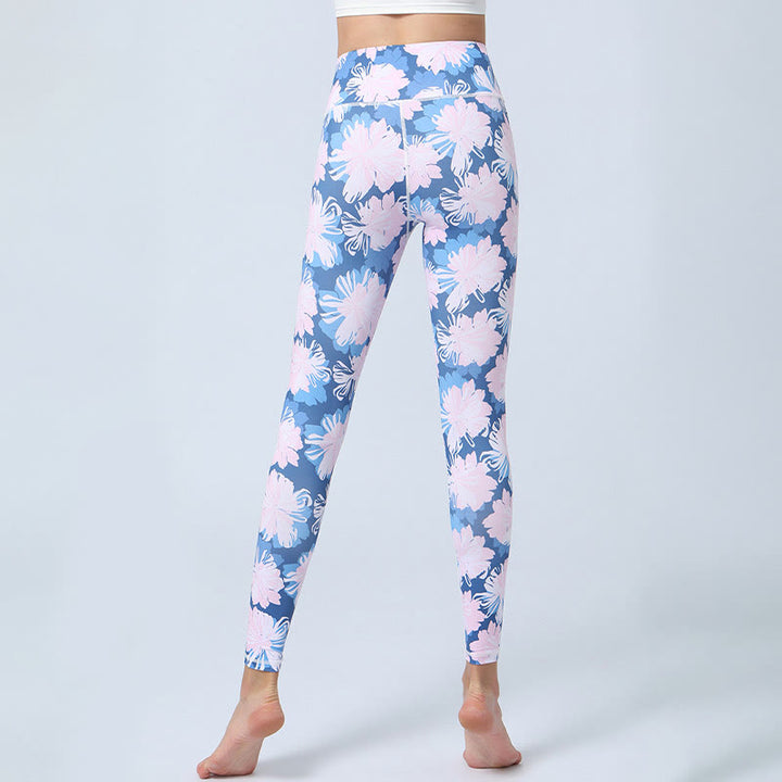 Buddha Stones flores hojas impresión deportes fitness yoga cintura alta polainas pantalones de yoga para mujer - image 8