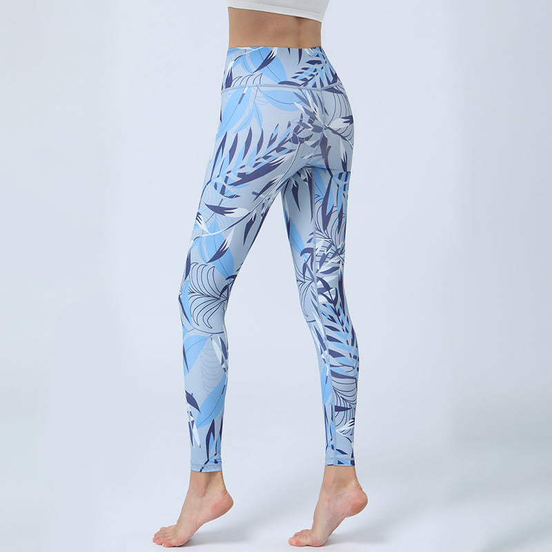 Buddha Stones flores hojas impresión deportes fitness yoga cintura alta polainas pantalones de yoga para mujer - image 11