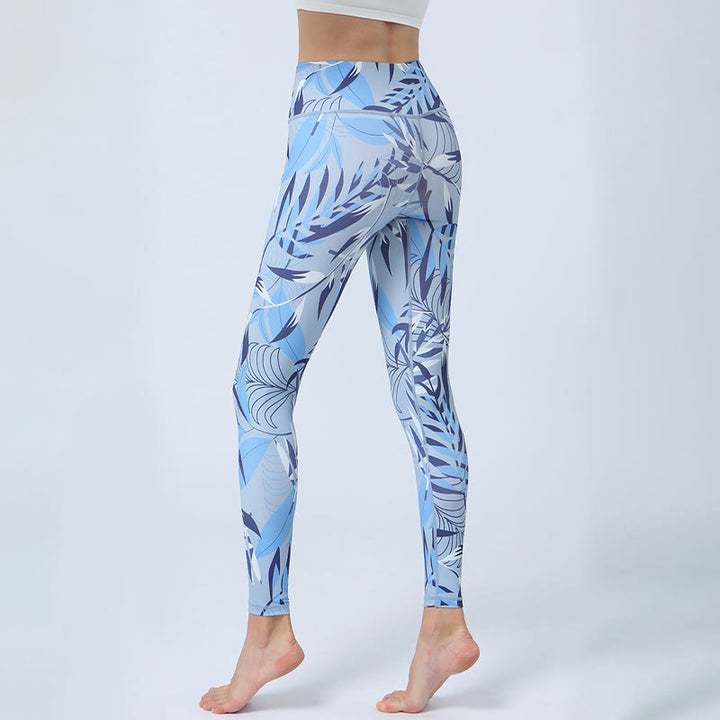 Buddha Stones flores hojas impresión deportes fitness yoga cintura alta polainas pantalones de yoga para mujer - image 11