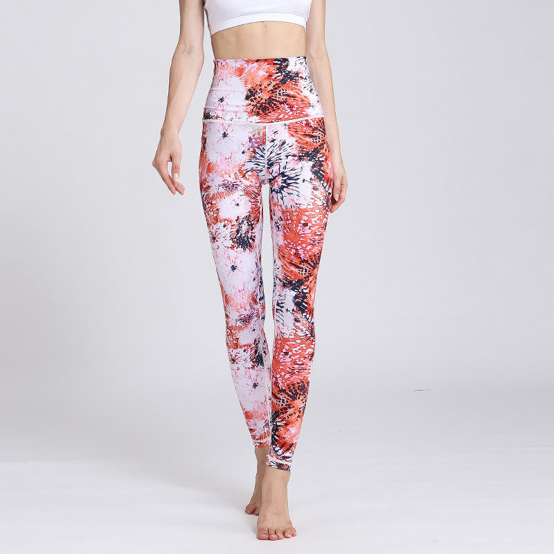 Buddha Stones Rojo Rosa Flores Patrón Deportes Fitness Yoga Alta Cintura Polainas Mujer Yoga Pantalones - image 1