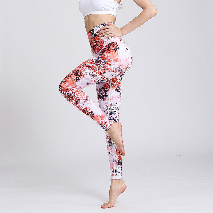 Buddha Stones Rojo Rosa Flores Patrón Deportes Fitness Yoga Alta Cintura Polainas Mujer Yoga Pantalones - US6，UK/AU10，EU38 (XL) - image 0