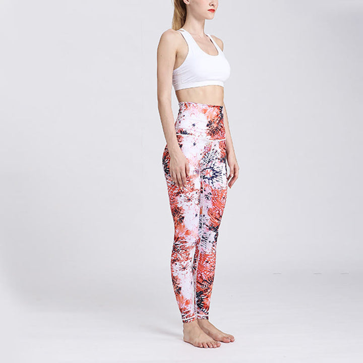 Buddha Stones Rojo Rosa Flores Patrón Deportes Fitness Yoga Alta Cintura Polainas Mujer Yoga Pantalones - image 5