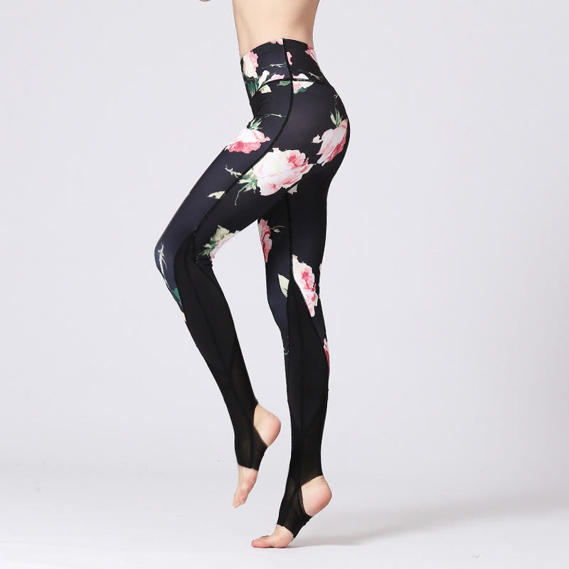 Buddha Stones Rose Peony Flower Print Design Sports Fitness Yoga Leggings Pantalones de yoga para mujer - Flor de rosa - US8-10, UK/AU12-14, EU40-42 (XL) - image 1