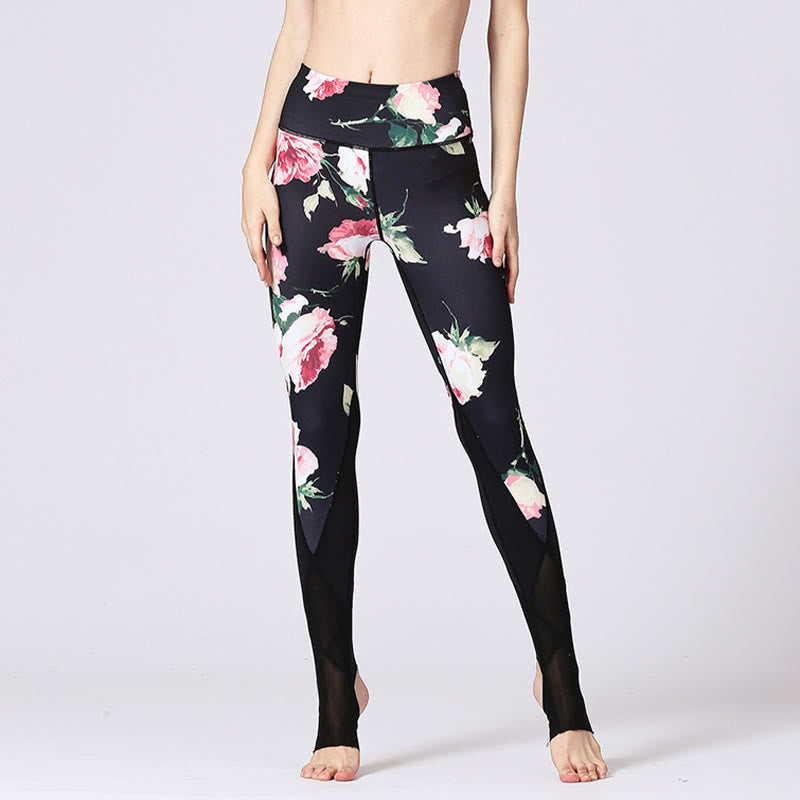 Buddha Stones Rose Peony Flower Print Design Sports Fitness Yoga Leggings Pantalones de yoga para mujer - image 4