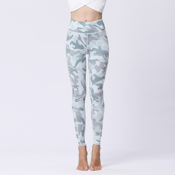 Buddha Stones Camo Print Deportes Fitness Yoga Leggings de cintura alta Pantalones de yoga para mujer - Blanco Verde Claro - US8-10, UK/AU12-14, EU40-42 (XL) - image 12