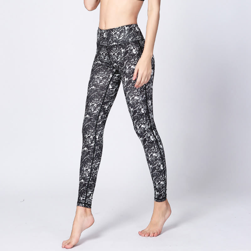 Buddha Stones Camo Print Deportes Fitness Yoga Leggings de cintura alta Pantalones de yoga para mujer - Blanco y negro - US8-10, UK/AU12-14, EU40-42 (XL) - image 6