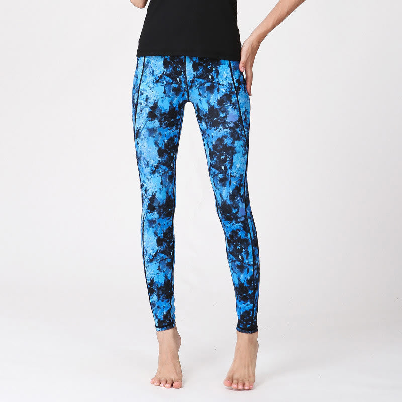 Buddha Stones Camo Print Deportes Fitness Yoga Leggings de cintura alta Pantalones de yoga para mujer - Azul Negro - US8-10, UK/AU12-14, EU40-42 (XL) - image 9