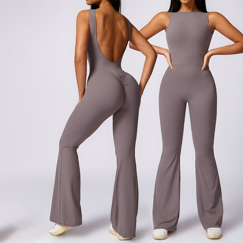 Buddha Stones Mono informal sin mangas para mujer, pantalones acampanados, mono deportivo para fitness y yoga - Gris púrpura - US8-10, UK/AU12-14, EU40-42 (XL) - image 0