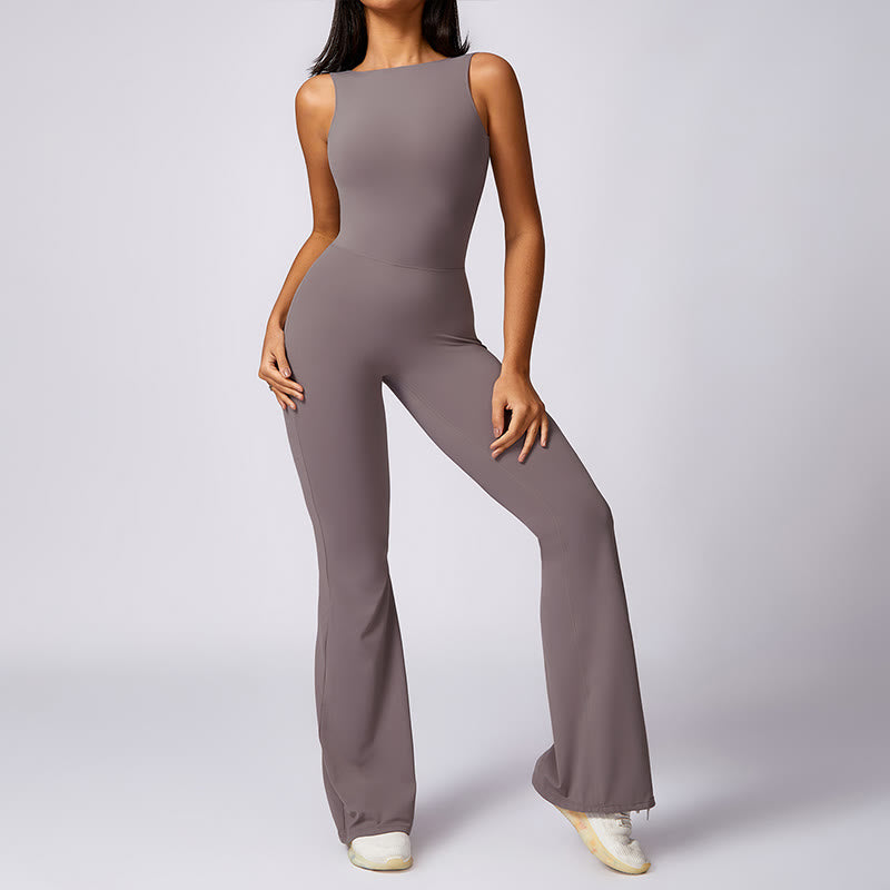 Buddha Stones Mono informal sin mangas para mujer, pantalones acampanados, mono deportivo para fitness y yoga - image 2