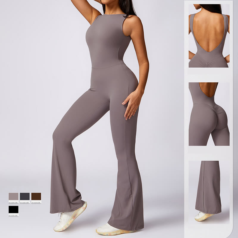 Buddha Stones Mono informal sin mangas para mujer, pantalones acampanados, mono deportivo para fitness y yoga - image 5