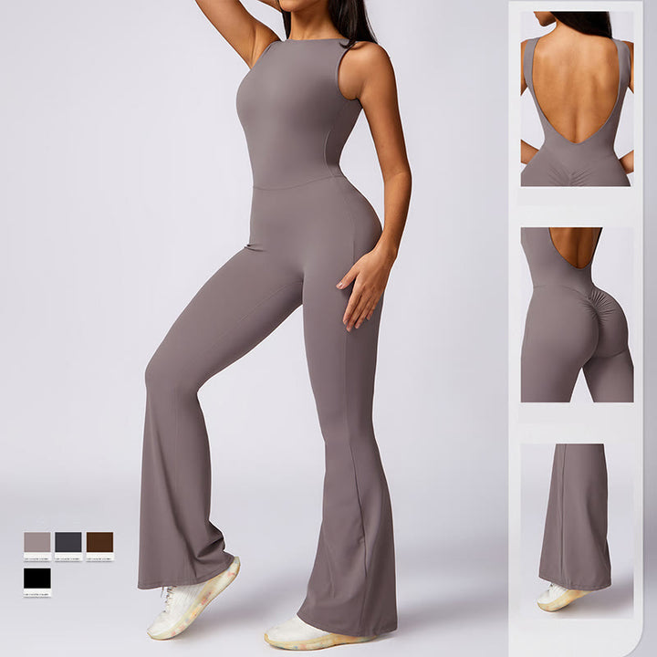 Buddha Stones Mono informal sin mangas para mujer, pantalones acampanados, mono deportivo para fitness y yoga - image 5