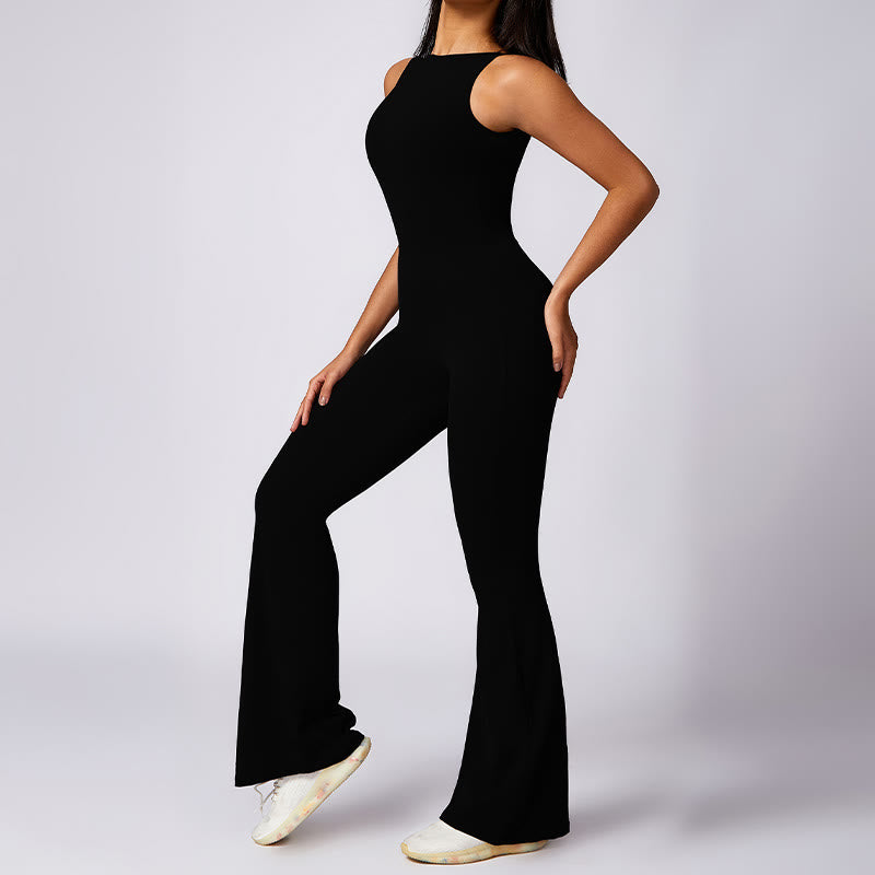 Buddha Stones Mono informal sin mangas para mujer, pantalones acampanados, mono deportivo para fitness y yoga - image 9