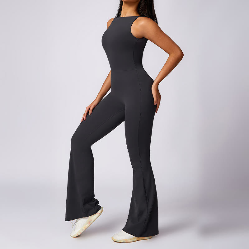 Buddha Stones Mono informal sin mangas para mujer, pantalones acampanados, mono deportivo para fitness y yoga - image 15