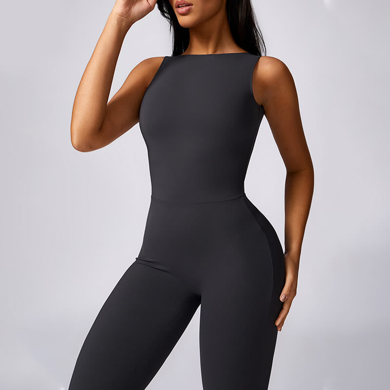 Buddha Stones Mono informal sin mangas para mujer, pantalones acampanados, mono deportivo para fitness y yoga - image 19