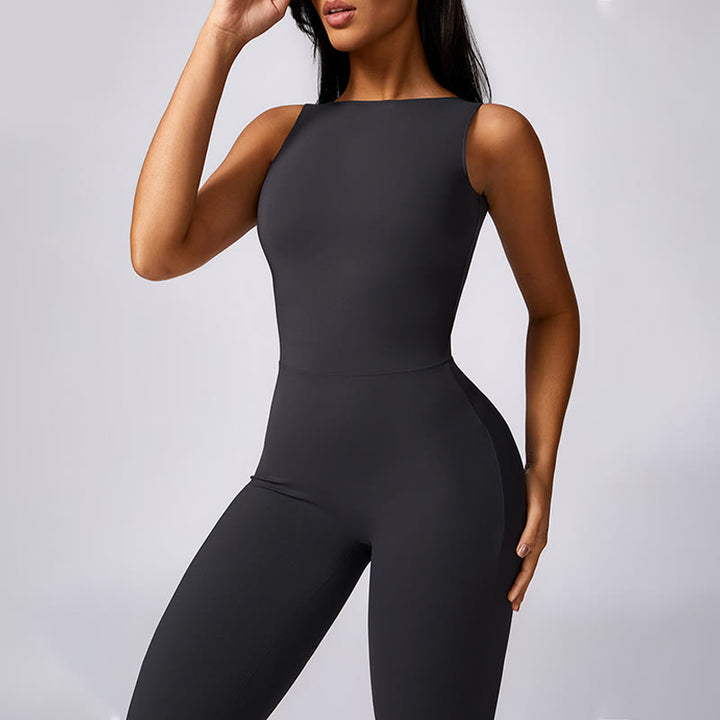 Buddha Stones Mono informal sin mangas para mujer, pantalones acampanados, mono deportivo para fitness y yoga - image 19