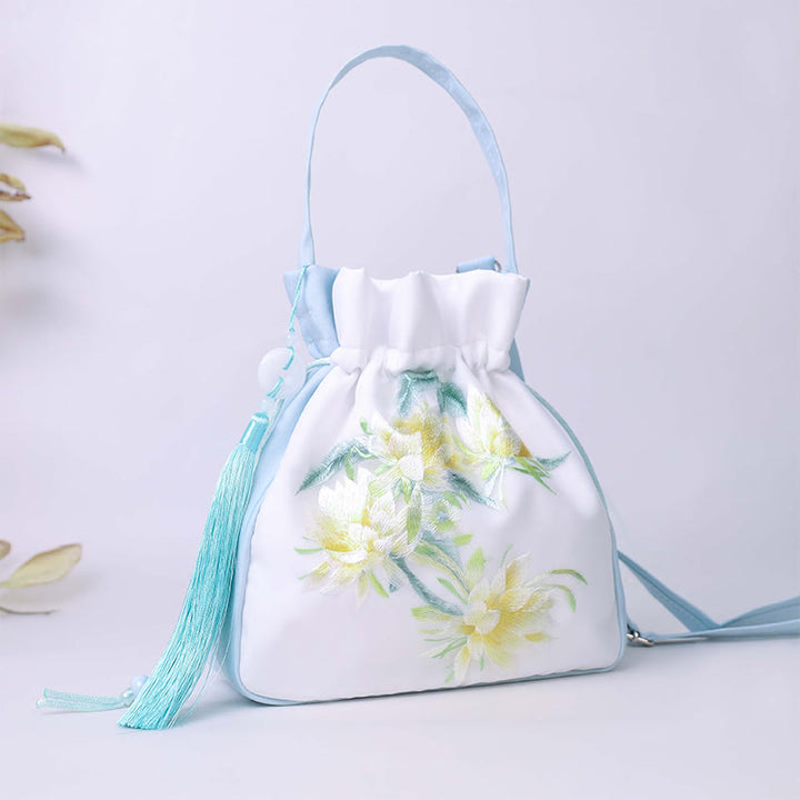 Bolso bandolera con bordado de Suzhou de Buddha Stones, con forma de conejo, loto, epifilo, peonía y magnolia