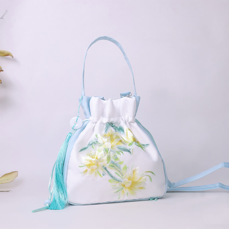 Bolso bandolera con bordado de Suzhou de Buddha Stones, con forma de conejo, loto, epifilo, peonía y magnolia