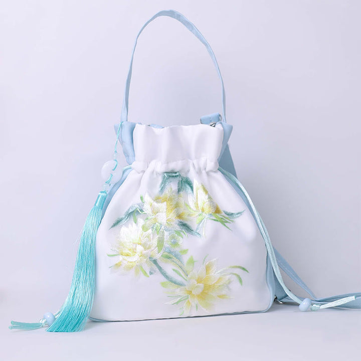 Bolso bandolera con bordado de Suzhou de Buddha Stones, con forma de conejo, loto, epifilo, peonía y magnolia