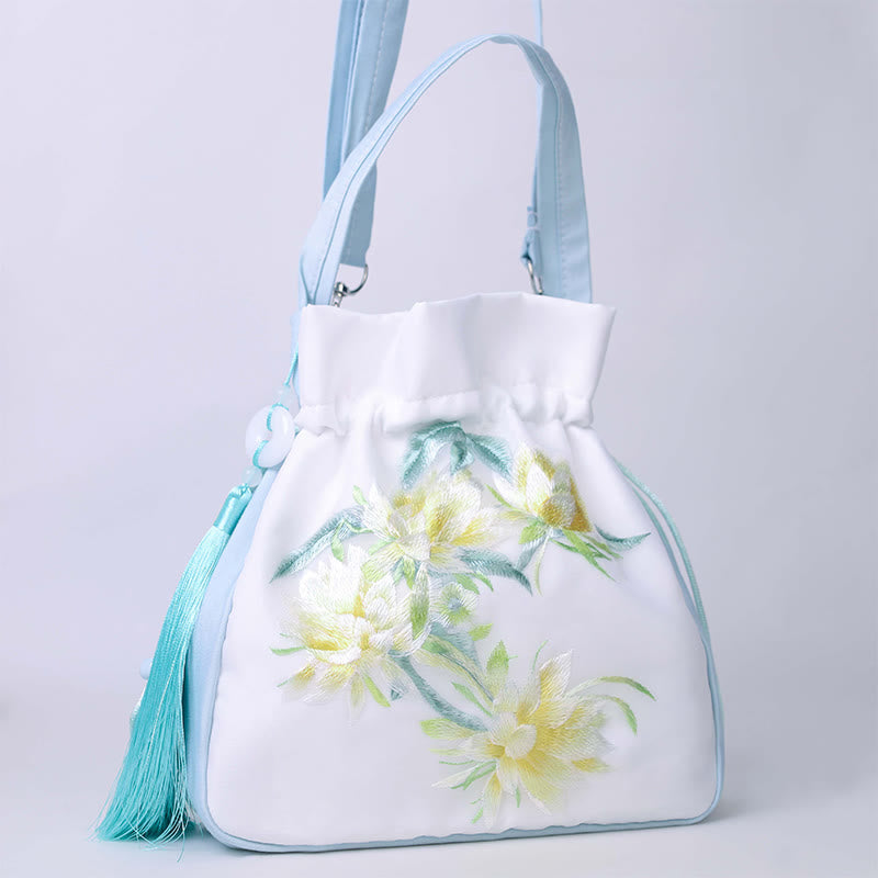 Bolso bandolera con bordado de Suzhou de Buddha Stones, con forma de conejo, loto, epifilo, peonía y magnolia