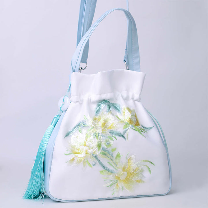 Bolso bandolera con bordado de Suzhou de Buddha Stones, con forma de conejo, loto, epifilo, peonía y magnolia