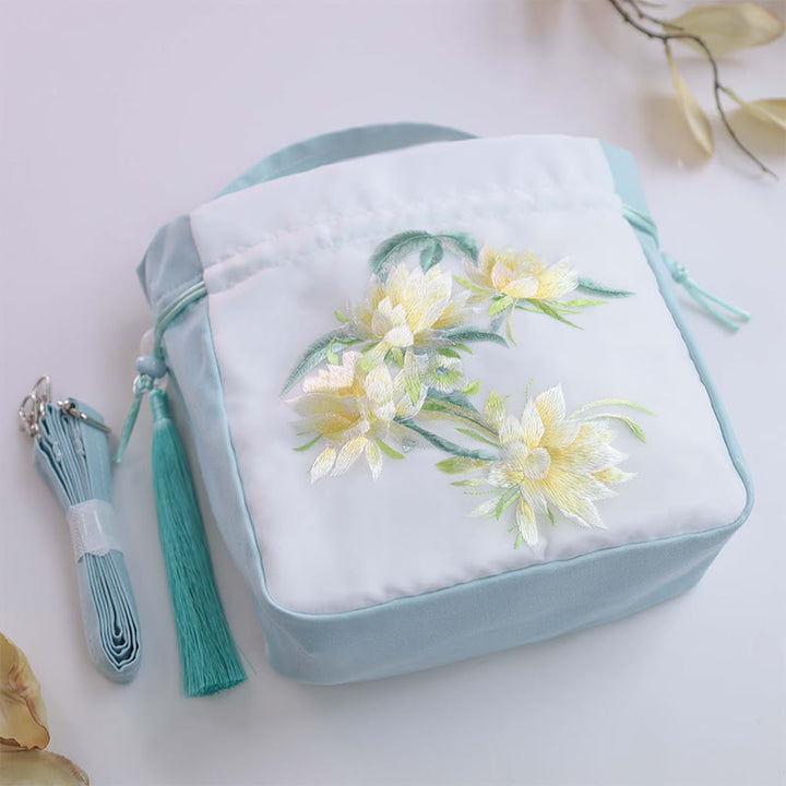 Bolso bandolera con bordado de Suzhou de Buddha Stones, con forma de conejo, loto, epifilo, peonía y magnolia