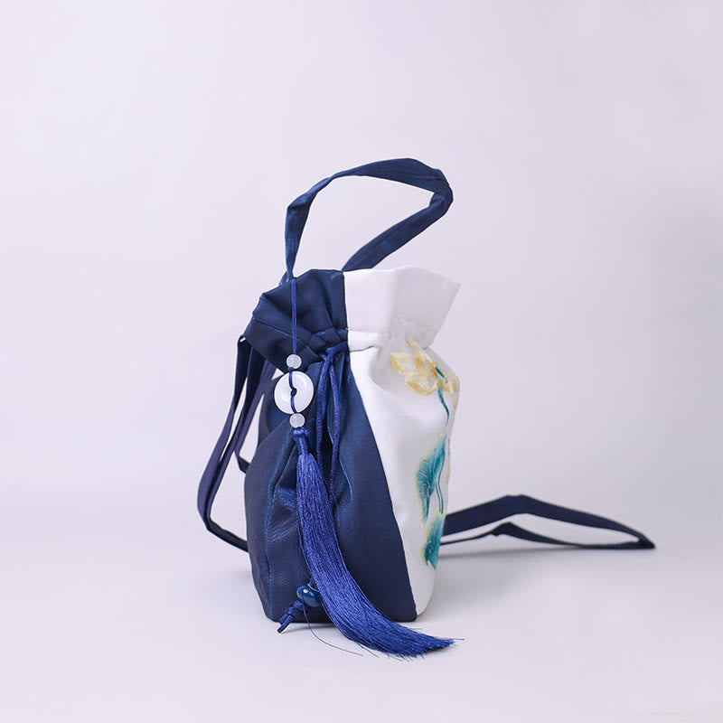 Bolso bandolera con bordado de Suzhou de Buddha Stones, con forma de conejo, loto, epifilo, peonía y magnolia