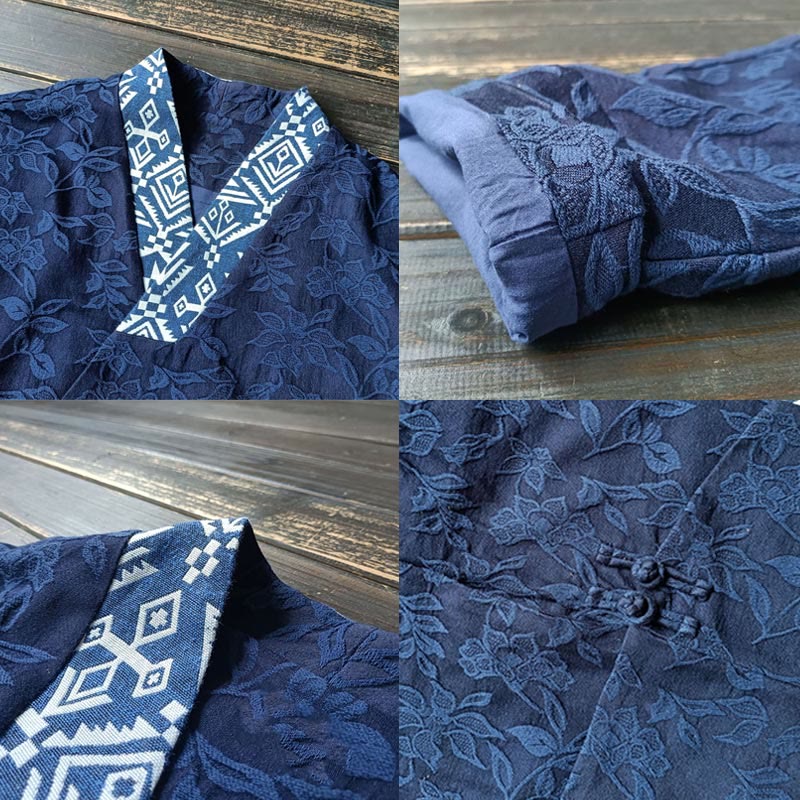 Buddha Stones Chaqueta de manga larga con cuello en V y estampado de flores en jacquard - image 6