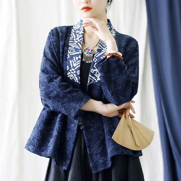 Buddha Stones Chaqueta de manga larga con cuello en V y estampado de flores en jacquard - image 21