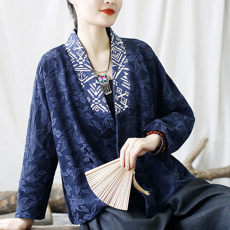 Buddha Stones Chaqueta de manga larga con cuello en V y estampado de flores en jacquard - image 23