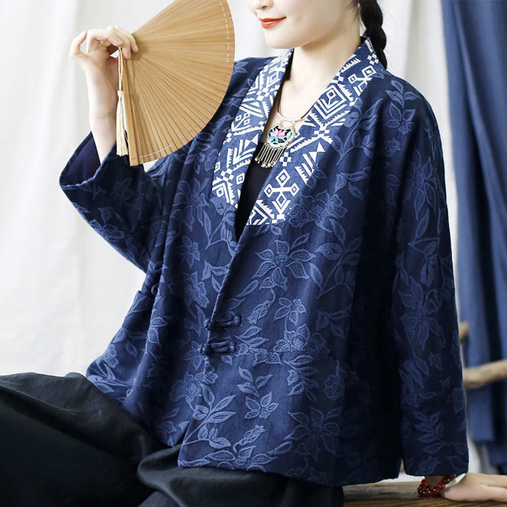 Buddha Stones Chaqueta de manga larga con cuello en V y estampado de flores en jacquard - image 35