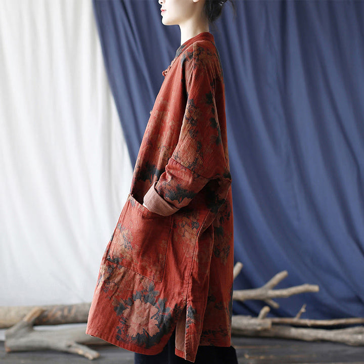 Chaqueta abierta con botones y bolsillos, con estampado de flores de peonía naranja y Buddha Stones. - image 5