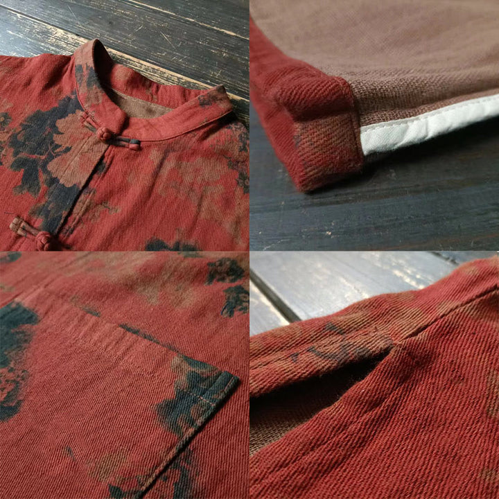 Chaqueta de lino y algodón con botones de rana y bolsillos abiertos en la parte delantera, con Buddha Stones