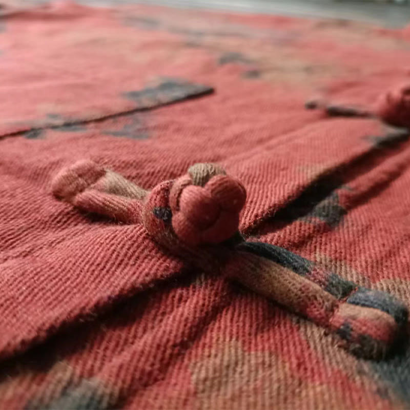Chaqueta de lino y algodón con botones de rana y bolsillos abiertos en la parte delantera, con Buddha Stones