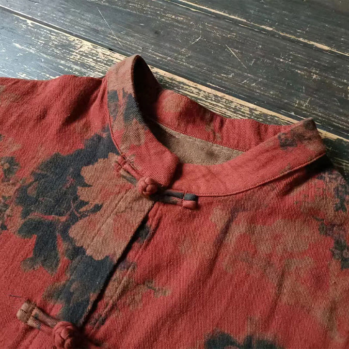 Chaqueta de lino y algodón con botones de rana y bolsillos abiertos en la parte delantera, con Buddha Stones